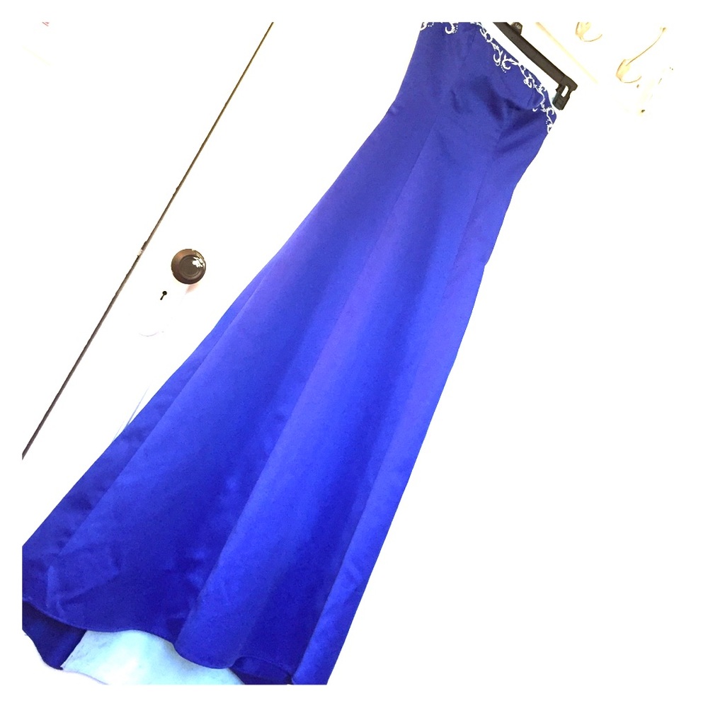Poly USA Blue Formal Dress Corset Back Embellished